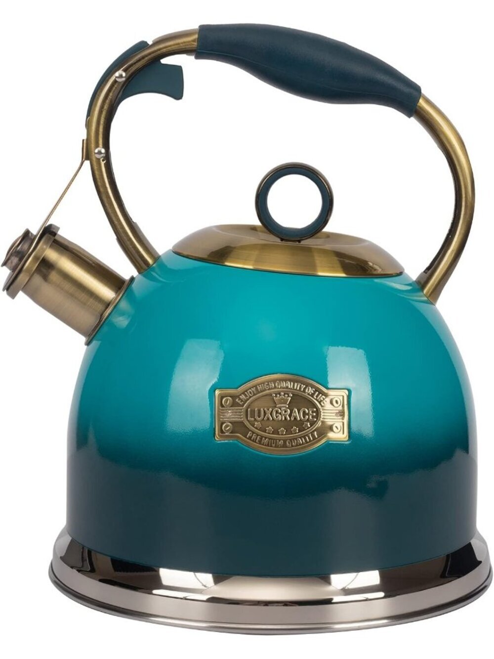 Blue Whistling Stainless Steel Kitchen Tea Kettles 2.6 Quart Stovetop Induction